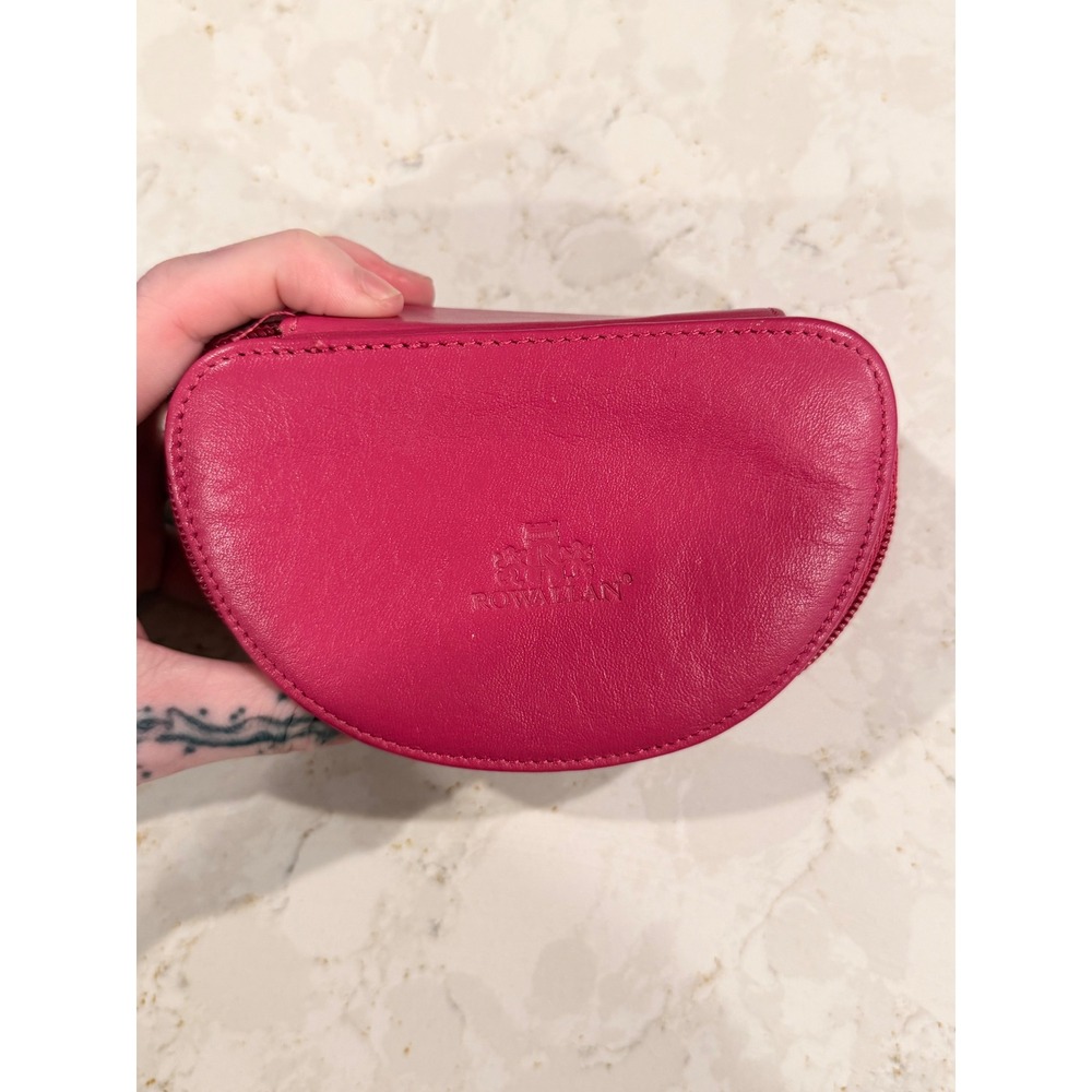 Rowallan Scotland Fuchsia Pink Leather Travel Jewelry Case Organizer‎ Half Moon